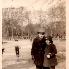 Siblings. Frozen pond, no skates. Still fun. 1938