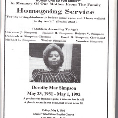 Full page purchased by siblngs for a book honoring Women's Day June 7, 1998 at New Commandment Baptist Church, 625 Park Road, NW, Wash., DC.
