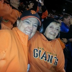 Celebrating the Giants Win with Dorothy at Game 5 of 2014 World Series