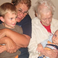 Grandma and Great Grandma with Gabriel and Samuel summer 2011