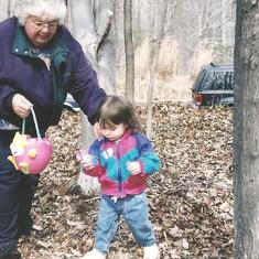 Taking granddaughter on the Easter Egg hunt.