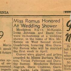 1947 Newpaper Wedding shower Miss Ramus