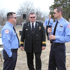 Paramedic Aaron Daniel NKC FD, Assistant Chief John Hesson with Mo. Fire Service Funeral Assistance Team, Paramedic Mark Skeens NKC FD