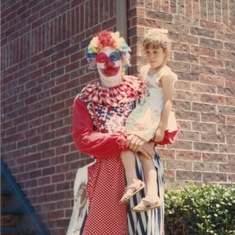 Dressed as a clown with Jessica