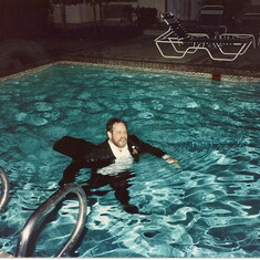 1991 2 Swimming in tux after wedding reception