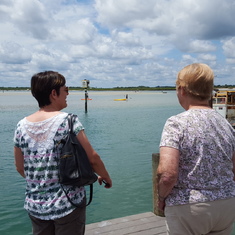 21 May 2016, 5th anniversary at the Ponce Inlet Lighthouse, South of Daytona Beach, where we spread Doug's ashes in the water from the dock.  Diann and Ellen Bradley.