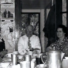 Left to right: grandpa Eichberger, Doug, grandpa & grandma Bilau, grandma Eichberger, Evelyn and Norma.