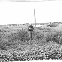 Jim/Dad. Heratunanga Plains, Hawkes Bay. Standing by a transect observing emergence of apothecia of the fungus disease Sclerotinia sclerotiorum. Source: Robert Findlay 1970s