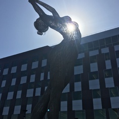 The beautiful statue in front of the company building in 2017; sun shining through her heart.