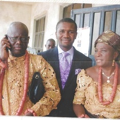 Daddy and Mummy Okurumeh with their Son In Law Dr Yahere at his Wedding