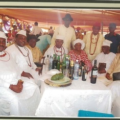 Daddy and Mummy Posing with Chiefs from Agbaroh at His Father Inlaws Burial