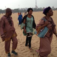 Daddy,Mummy and Daughter Dr kesiena Yahere taking a stroll at the beach in Chennai, India