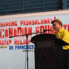 Dr Francisco Portugal giving message to the townspeople of Municipality of Milaor, Camarines Sur