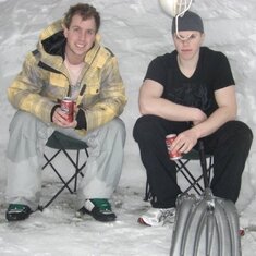Snow igloo built on our front yard, Dustin & Eugene