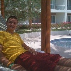 dustin by the pool