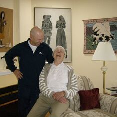 Sharing a belly laugh with therapist Bruce Grey. Photo by Margo McMahan, 2007