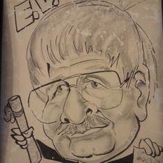 E.V. Crossno, Jr. Sketch done in Galveston, TX in the lobby of the Galvez Hotel in 1983.  The gift wrap refers to his job selling same for CPS Corporation.