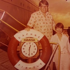 Arriving in Havana, Cuba by Cruise Ship 1977.  (L to R) E.V. Crossno, Jr. and Nancy Lewis Crossno.