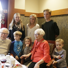 Earl and Ginny with a few of the Great Grandkids at Earl's 98th Birthday Party