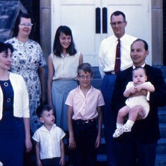 1965 - Following the baptism of youngest son, Jeffrey, with Margarete, Bea, Andrew, and Eric. - 032