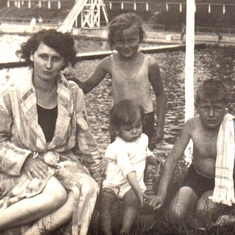 At the swimming pool with mother and older brother, Hans-Guenther, and sister, Rosemarie. - 006