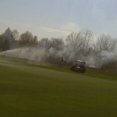 Ed literally sets the golf course on fire 
