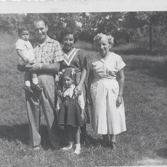 Dad holding Ed, with Mom, Grandma and Sheri, Bloomingburg NY 1953
