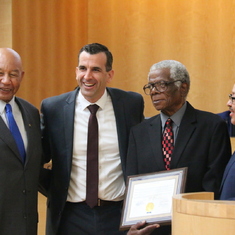 Eddie receiving honors from the City of San Jose. Mayor Sam Liccardo, next to Eddie, was a friend