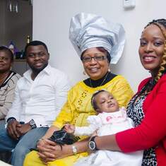 At her great niece's baby dedication.
With cousin Theresa Iloba, in-law Charles Eniang and Niece.