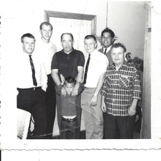 1964--family reunion (Left to Right:  Brother Stanley, Brother-in-law Jim Henrich, Grandpa Leland Johnson, Joey Rivera, Ed, Brother in law Tony Rivera and Grandpa (JA-JA Kolpak)