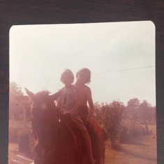 A little faded but from WV when we visited.  Ellen and Malcolm on his horse.