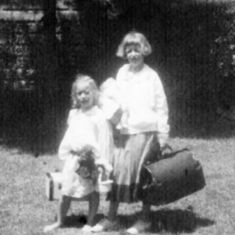 Edna Drever and Louise McRae with costume bag in Dorchester MA