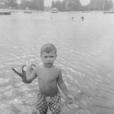 August 1955,  2 yrs. old,  at Crestwood Lake, Saddle River, NJ.