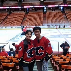 Cheering for the Flames in the enemy zone, San Jose Sharks.