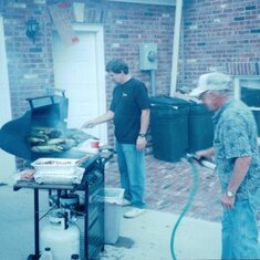 Eddie giveing me a party.see the waterhose at the grill REDNECK!!!!!!