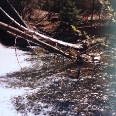 Look closely to find Ed fishing at the glass factory Brook - one of his favorite fishing spots in Barryville