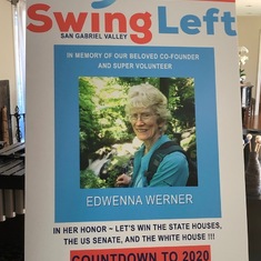 poster for nov. 3, 2019 Swing Left event in Edwenna's honor