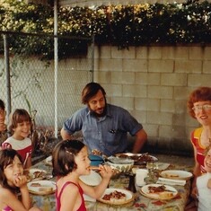 Edwenna, Alex and Erica with old friends Jane and Daniel Levy, and  children Josh and Sarah, ca.1977
