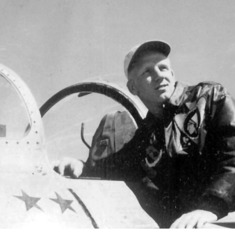 1953 - 1954 Kimpo, Korea K-14 AFB, Ed in leather jacket looking to the skies Edited