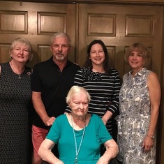 At mother's 100'th:  "Little" Eileen, Dan Joe, Lindsay and DeDe and the guest of honor