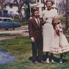 1954 Easter with mother Jane and brother Erle. 