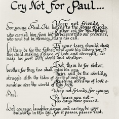 Poem by Harold Jones, Weep Not For Paul. 1970. 