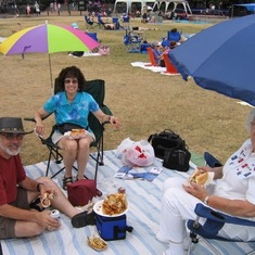Camped out early for the July 3rd fireworks at Taste of Chicago. Dad, Mom, Grandma Val