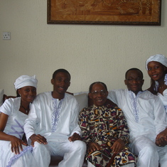 All in white on Dad's 80th birthday: Dad with kids and son-in-law