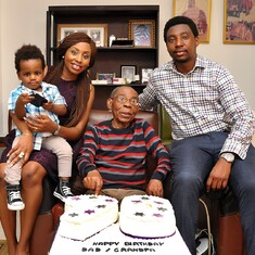 Dad with son (Nwachukwu), daughter (Chinweugo), and grandson (Bryan) on his 90th birthday thanksgiving