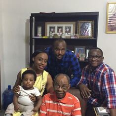 Dad with daughter (Chinweugo) and sons in-law (Onyeka Ndefo and Chukwudi Nwafor) and grandson on one of his birthdays
