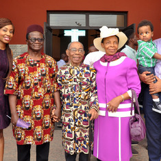 Dad with daughter, son-in-law and in-laws at 90th birthday thanksgiving church service
