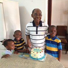 Dad with grandkids on one of his birthdays