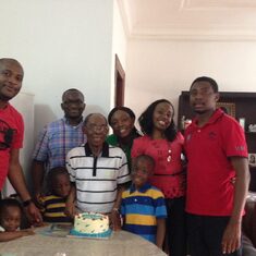 Dad and kids, sons-in-law and grandkids huddled around him on one of his birthdays