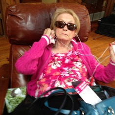 Rocking out with her iPod